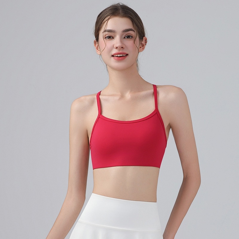 Top yoga cu bureți pentru sân, Aerobic, respirabil, 80% nylon, 20% spandex, croială slim