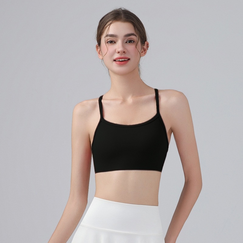 Top yoga cu bureți pentru sân, Aerobic, respirabil, 80% nylon, 20% spandex, croială slim