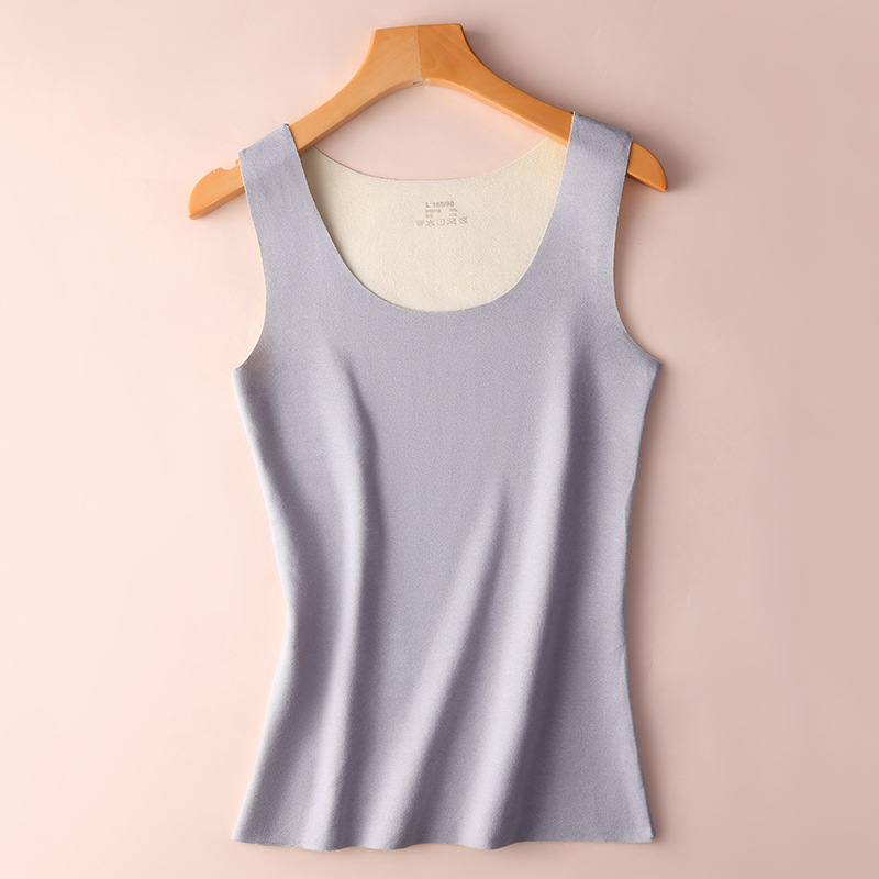 Vestă termică pentru bază, căptușită cu fleece, culoare solidă, poliester, guler în formă de U, stil pulover, țesătură groasă 251–300 g/m²