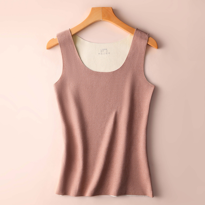 Vestă termică pentru bază, căptușită cu fleece, culoare solidă, poliester, guler în formă de U, stil pulover, țesătură groasă 251–300 g/m²