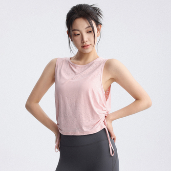 Moterų jogos topas - greitai džiūstantis, kvėpuojantis, vasaros 2025 fitneso apranga pilates ir bėgiojimui