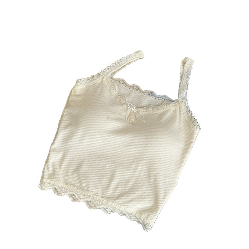 Nėrinių kamizolė su įmontuotomis krūtinės pagalvėlėmis, siaura kirpimo linija, itin trumpas ilgis, medvilnės–viskozės–elastano mišinys, peties dirželiai neatsiejami