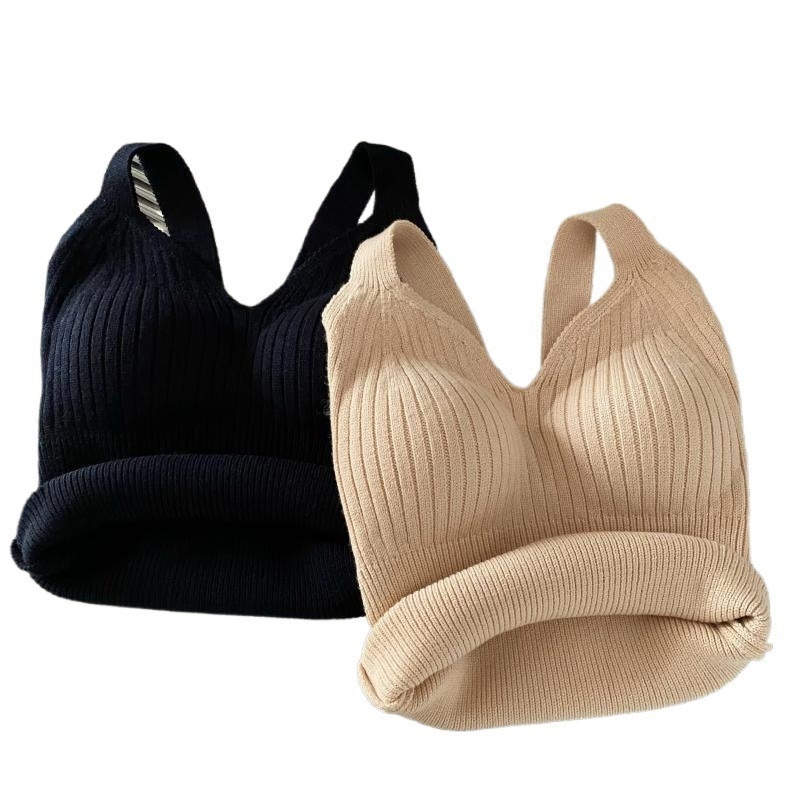 Vesta termică tricotată din lână, cu cupă integrată pentru sân, decolteu în V, cu glugă, 251–300 g/m²