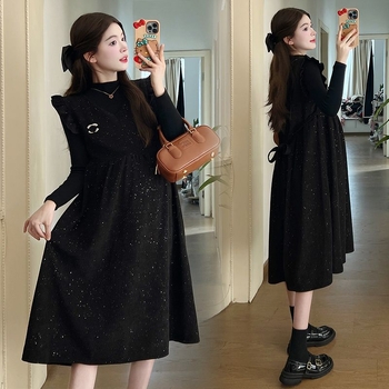 Grūtnieču komplekts rudens-ziemas, brīvs siluets, kleita ar žaketi ar zvaigžņu debesīm rakstu, divu gabalu svārku kostīms (Chenille; Spandex; <30%; svārku garums)