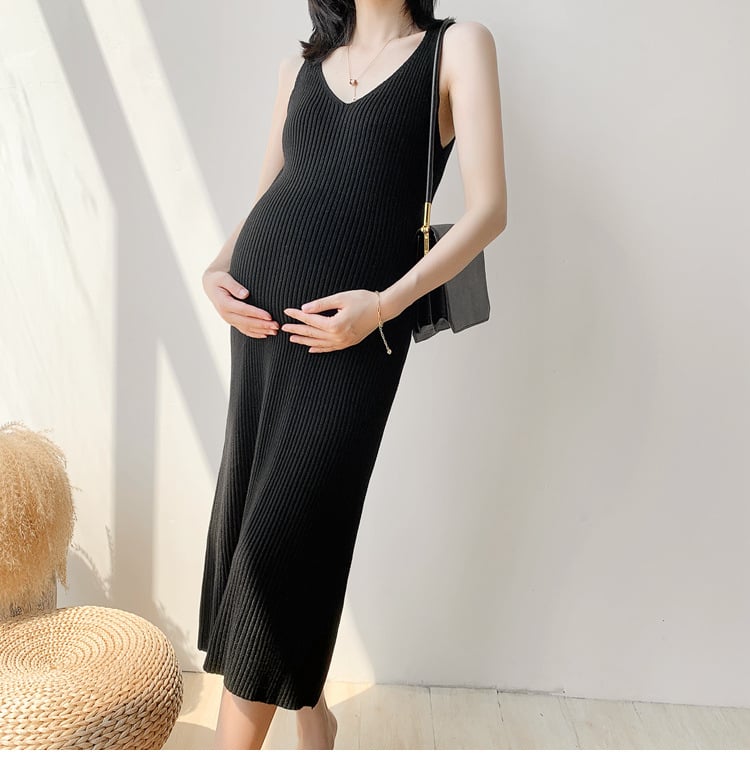 Платье без ръкав и без яка, А-силует, миди дължина, памучно трико 70–80% памук, спандекс до 30%, солидно едноцветно, пролет 2024, японско-корейски свободен стил