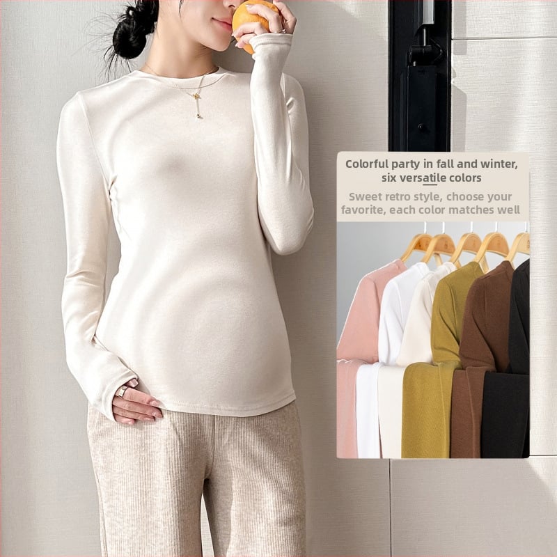 Grūtnieču garām piedurknēm top ar apaļu kakla izgriezumu, vienkrāsains, šaura piegriezums, 95% kokvilnas audums, piemērots pavasarim un rudenim