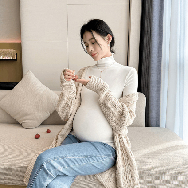 Τοπ εγκυμοσύνης με μακρύ μανίκι, στρογυλή λαιμόκοψη, μονόχρωμο, στενή γραμμή, ύφασμα 95% βαμβάκι, κατάλληλο για άνοιξη και φθινόπωρο