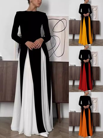 Rochie de seară pentru femei, în linie A, poliester cu elastan, mâneci lungi, decolteu rotund, fermoar