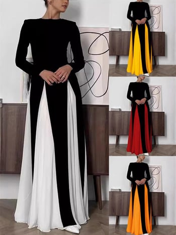 Rochie de seară pentru femei, în linie A, poliester cu elastan, mâneci lungi, decolteu rotund, fermoar