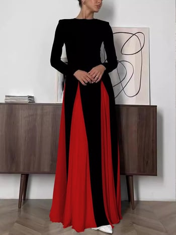 Rochie de seară pentru femei, în linie A, poliester cu elastan, mâneci lungi, decolteu rotund, fermoar