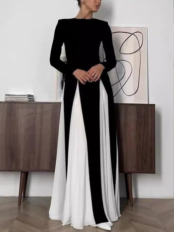 Rochie de seară pentru femei, în linie A, poliester cu elastan, mâneci lungi, decolteu rotund, fermoar