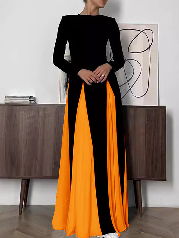Rochie de seară pentru femei, în linie A, poliester cu elastan, mâneci lungi, decolteu rotund, fermoar