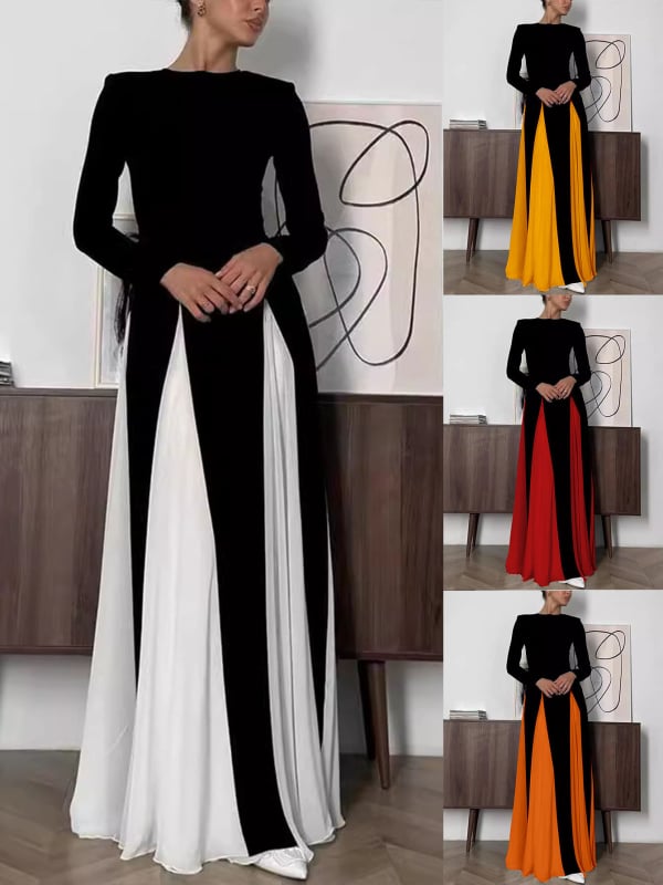 Rochie de seară pentru femei, în linie A, poliester cu elastan, mâneci lungi, decolteu rotund, fermoar
