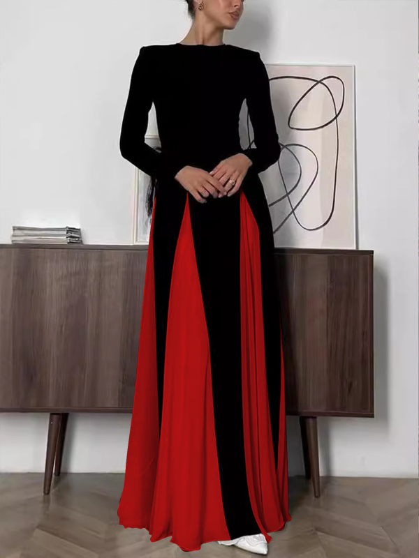 Rochie de seară pentru femei, în linie A, poliester cu elastan, mâneci lungi, decolteu rotund, fermoar