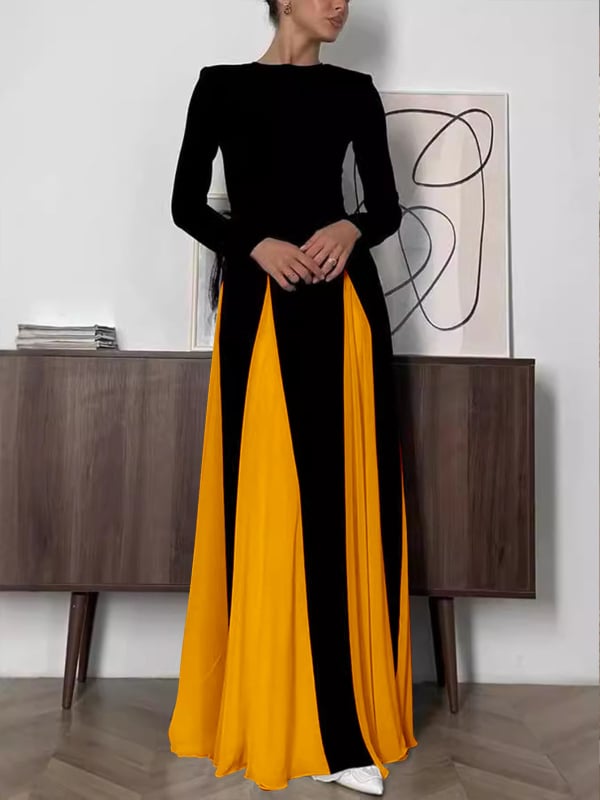 Rochie de seară pentru femei, în linie A, poliester cu elastan, mâneci lungi, decolteu rotund, fermoar