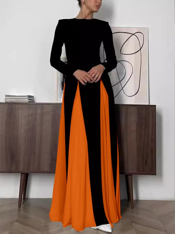 Rochie de seară pentru femei, în linie A, poliester cu elastan, mâneci lungi, decolteu rotund, fermoar