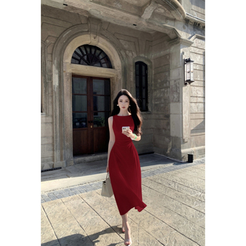 Φόρεμα από πολυεστέρα, γραμμής Α, μακρύ, στρογγυλό λαιμό, κανονικά μανίκια.