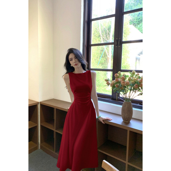 Φόρεμα από πολυεστέρα, γραμμής Α, μακρύ, στρογγυλό λαιμό, κανονικά μανίκια.