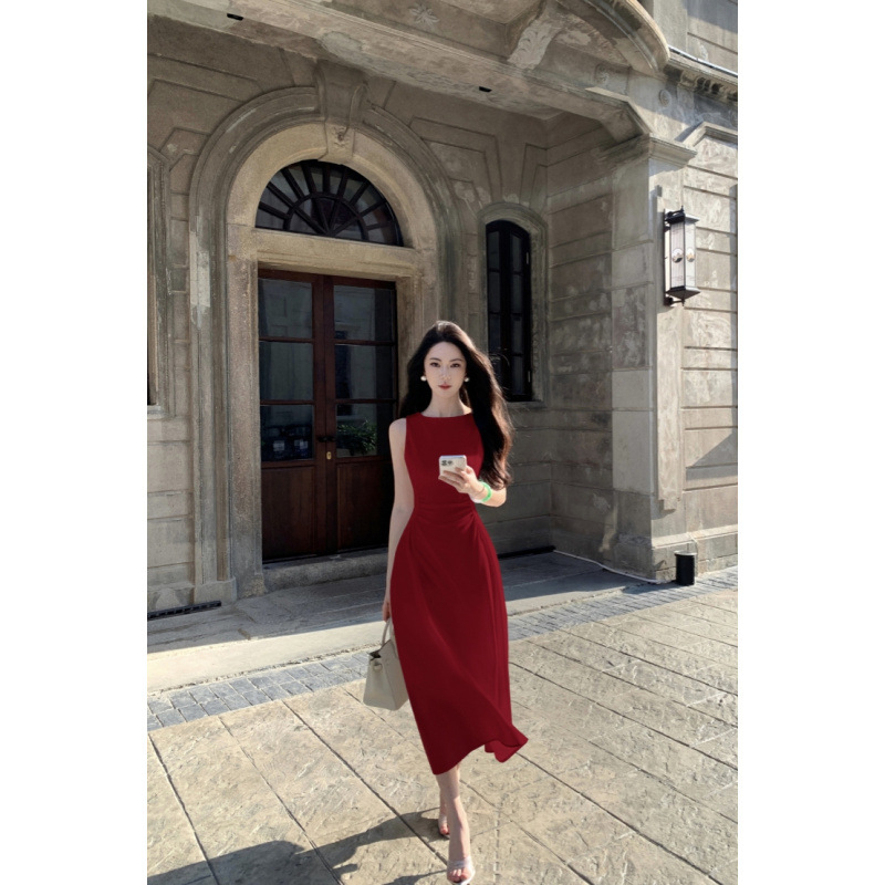 Φόρεμα από πολυεστέρα, γραμμής Α, μακρύ, στρογγυλό λαιμό, κανονικά μανίκια.