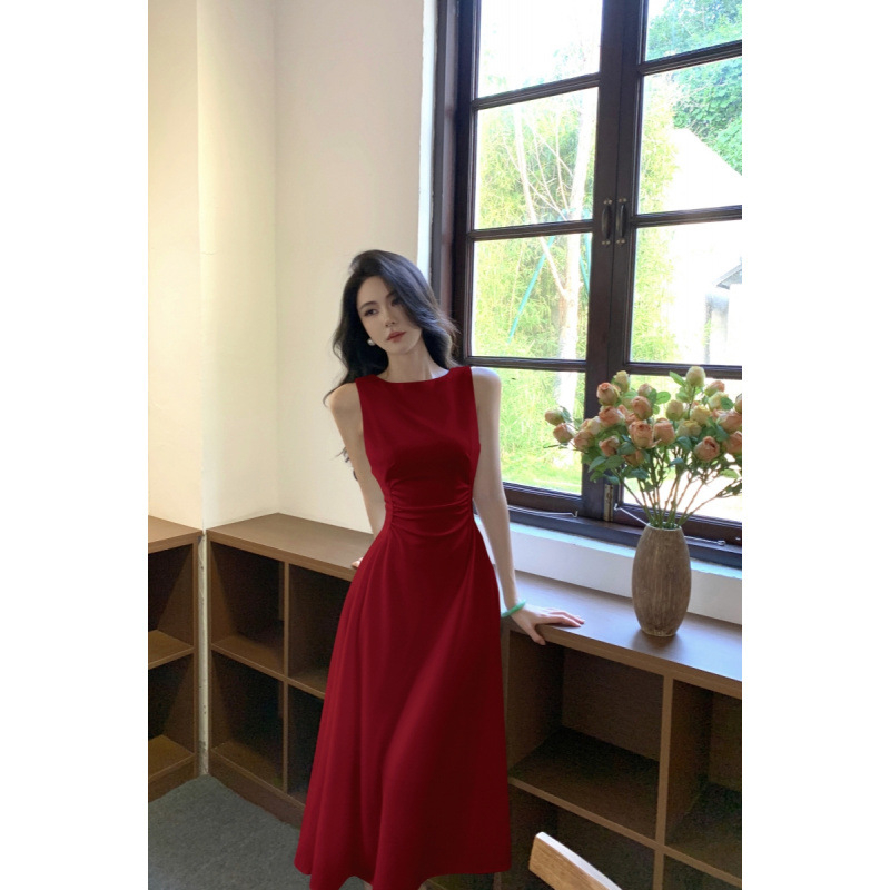 Φόρεμα από πολυεστέρα, γραμμής Α, μακρύ, στρογγυλό λαιμό, κανονικά μανίκια.