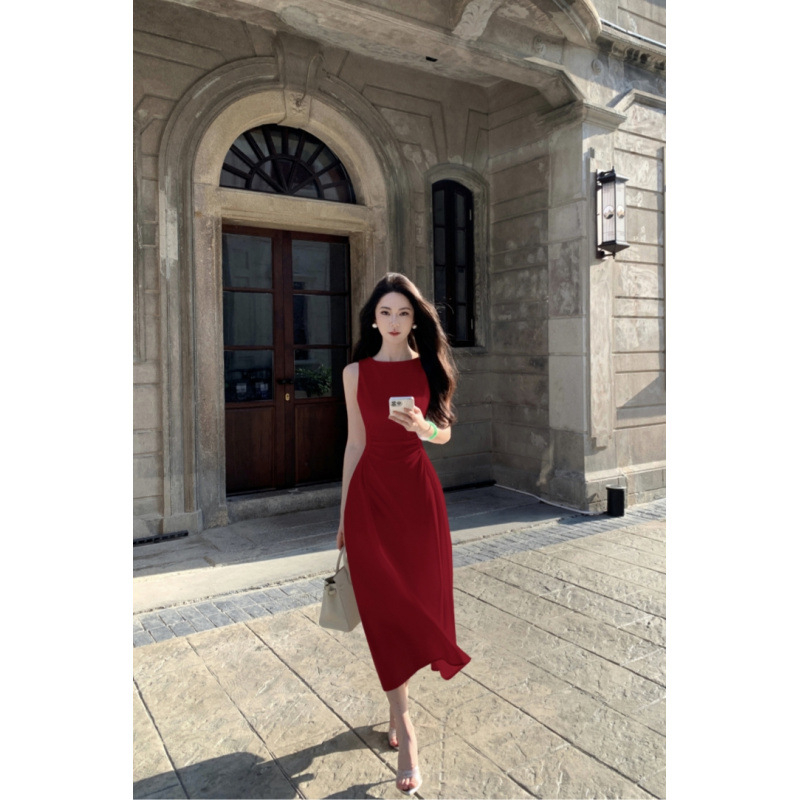 Φόρεμα από πολυεστέρα, γραμμής Α, μακρύ, στρογγυλό λαιμό, κανονικά μανίκια.