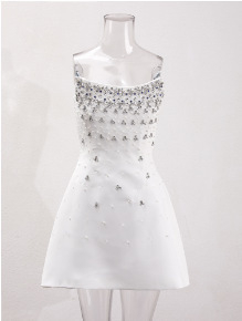 Φόρεμα με σχήμα κλεψύδρας, χωρίς τιράντες, χειροραμμένα κρύσταλλα, από Mercerized βαμβάκι, φούστα τύπου ομπρέλα