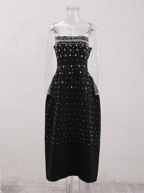 Φόρεμα με σχήμα κλεψύδρας, χωρίς τιράντες, χειροραμμένα κρύσταλλα, από Mercerized βαμβάκι, φούστα τύπου ομπρέλα