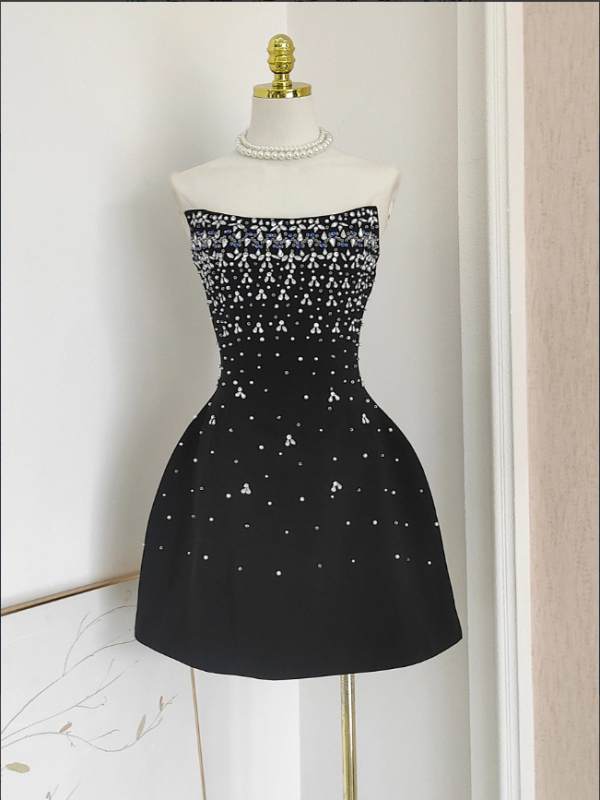 Φόρεμα με σχήμα κλεψύδρας, χωρίς τιράντες, χειροραμμένα κρύσταλλα, από Mercerized βαμβάκι, φούστα τύπου ομπρέλα