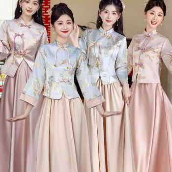 Rochie de domnișoară în stil chinezesc, talie înaltă, fustă lungă, broderie, din poliester