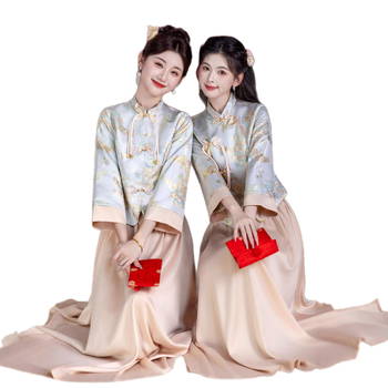 Rochie de domnișoară în stil chinezesc, talie înaltă, fustă lungă, broderie, din poliester