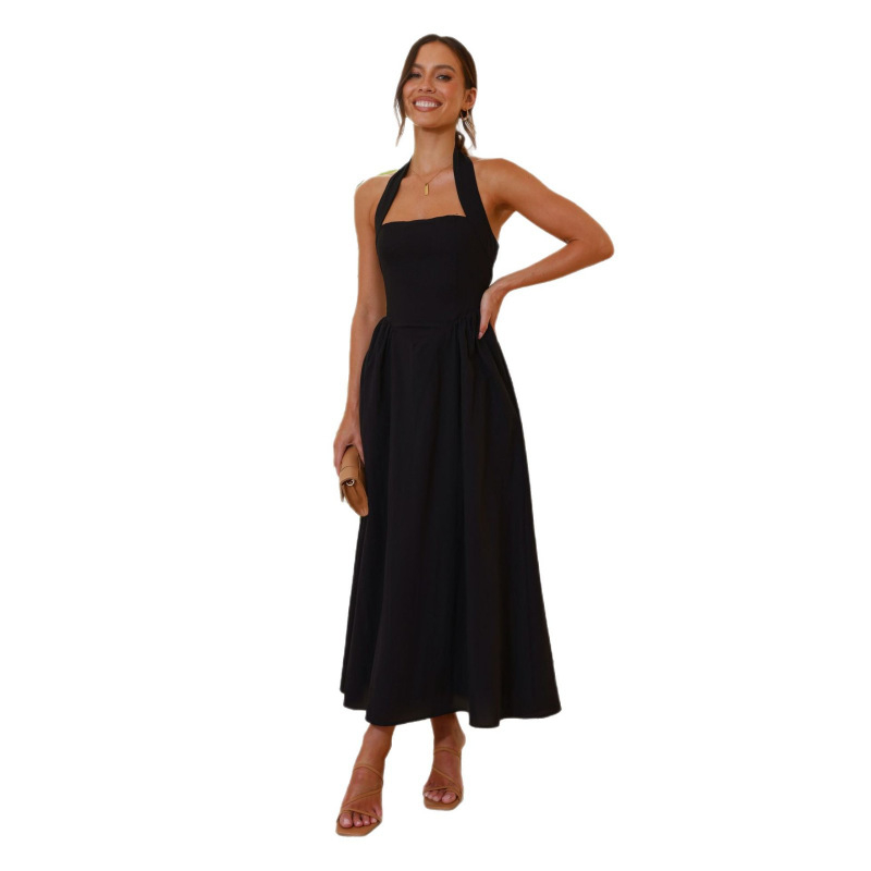 Haljina bez rukava s kvadratnim izrezom, A-linija, duga, poliester