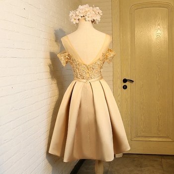 Rochie de seară scurtă din dantelă, cu un umăr, material principal poliester, căptușală poliester
