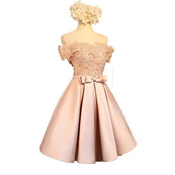Rochie de seară scurtă din dantelă, cu un umăr, material principal poliester, căptușală poliester