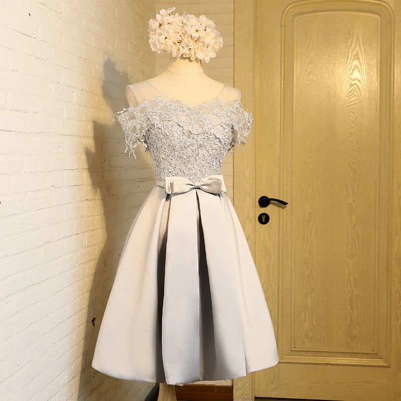 Rochie de seară scurtă din dantelă, cu un umăr, material principal poliester, căptușală poliester