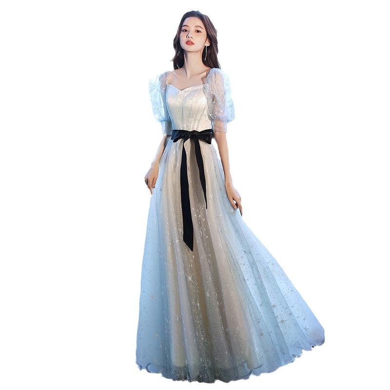Rochie de seară pentru femei cu talie înaltă, mâneci trei sferturi, lungă, poliester 70–80%