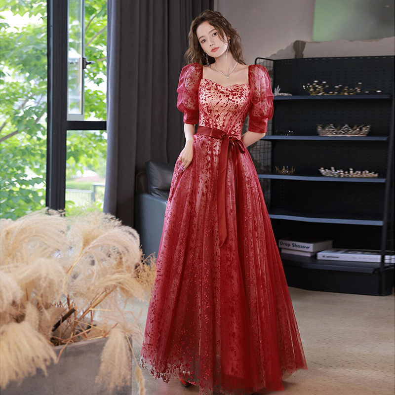 Rochie de seară pentru femei cu talie înaltă, mâneci trei sferturi, lungă, poliester 70–80%