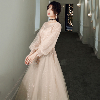Rochie de seară pentru femei, mâneci lungi, croială A-line, lungă până la podea, talie medie, material poliester