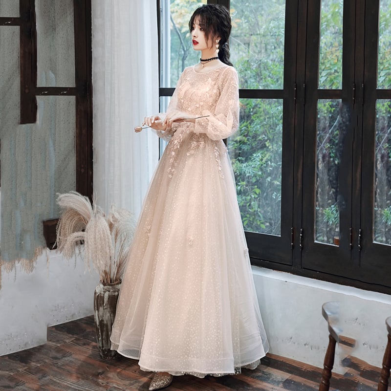 Rochie de seară pentru femei, mâneci lungi, croială A-line, lungă până la podea, talie medie, material poliester