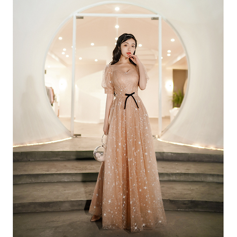 Rochie de seară pentru femei, mâneci lungi, croială A-line, lungă până la podea, talie medie, material poliester