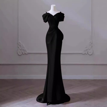 Rochie de seară cu un umăr, siluetă fishtail la talie, fustă lungă, mâneci trei sferturi, talie medie, țesătură Chenille cu poliester și elastan, toamnă 2024