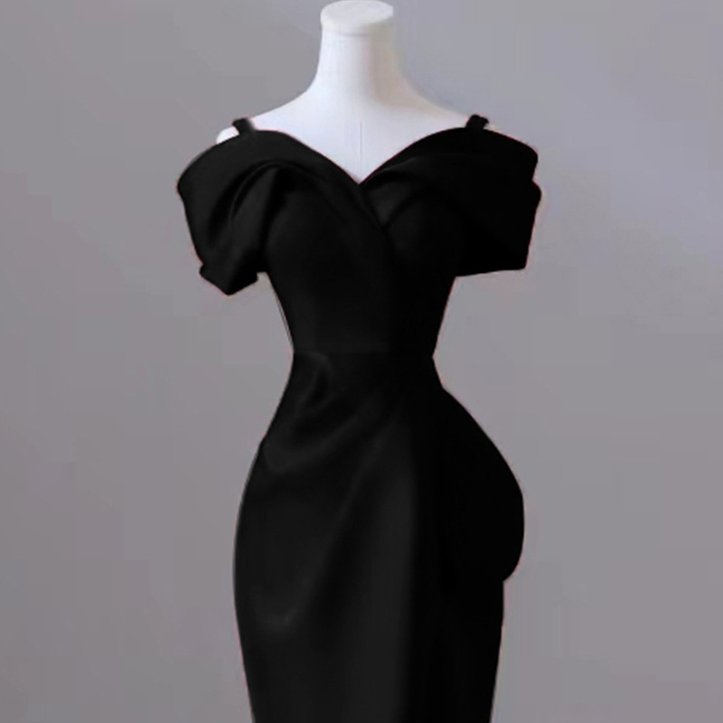 Rochie de seară cu un umăr, siluetă fishtail la talie, fustă lungă, mâneci trei sferturi, talie medie, țesătură Chenille cu poliester și elastan, toamnă 2024