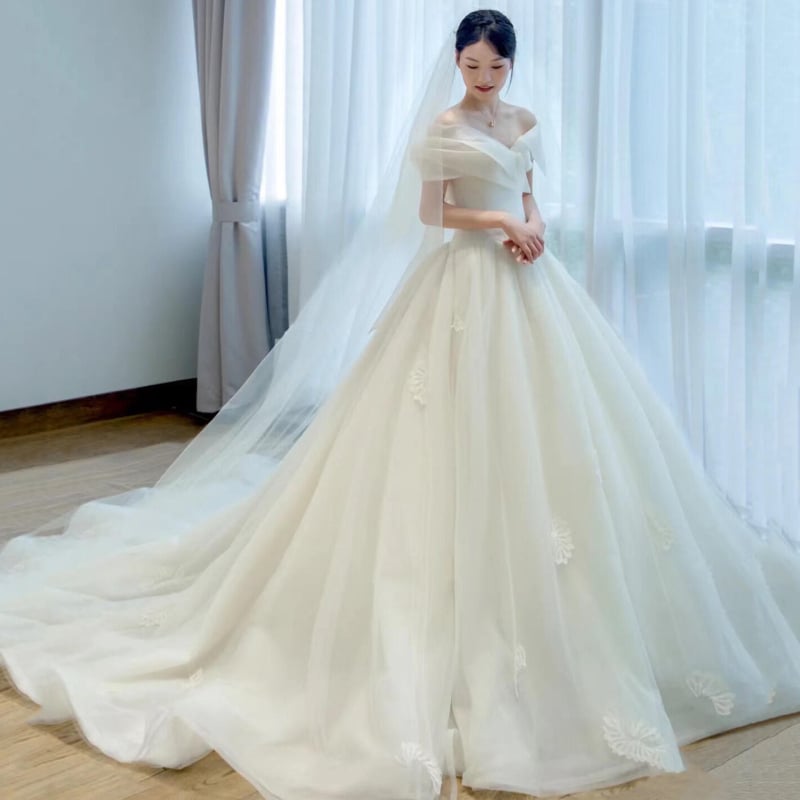 Vjenčana haljina u francuskom stilu, lagana, organza, poliesterska mješavina, bez rukava, tutu suknja