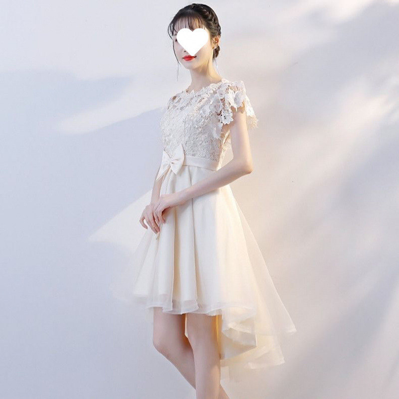 Haljina za kumu s čipkom/poliesterom, kratki rukavi, kvadratni ovratnik, midi duljina suknje, jesen 2024