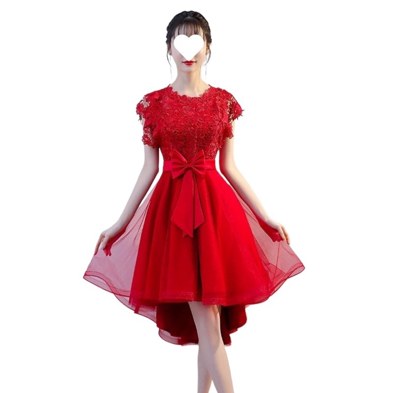 Haljina za kumu s čipkom/poliesterom, kratki rukavi, kvadratni ovratnik, midi duljina suknje, jesen 2024