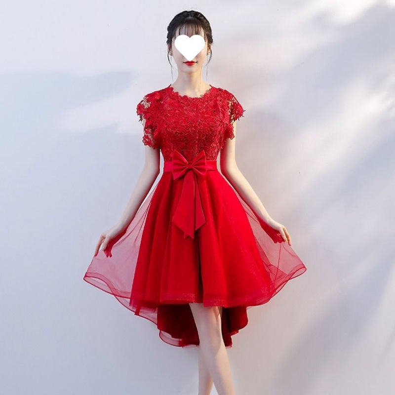 Haljina za kumu s čipkom/poliesterom, kratki rukavi, kvadratni ovratnik, midi duljina suknje, jesen 2024