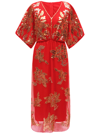 1920. gada retro vakara kleita ar pērļu un spīdumu detaļām, gara kleita, dziļš V kakla izgriezums, elastīgā josta, pusgarās/vidējās piedurknes