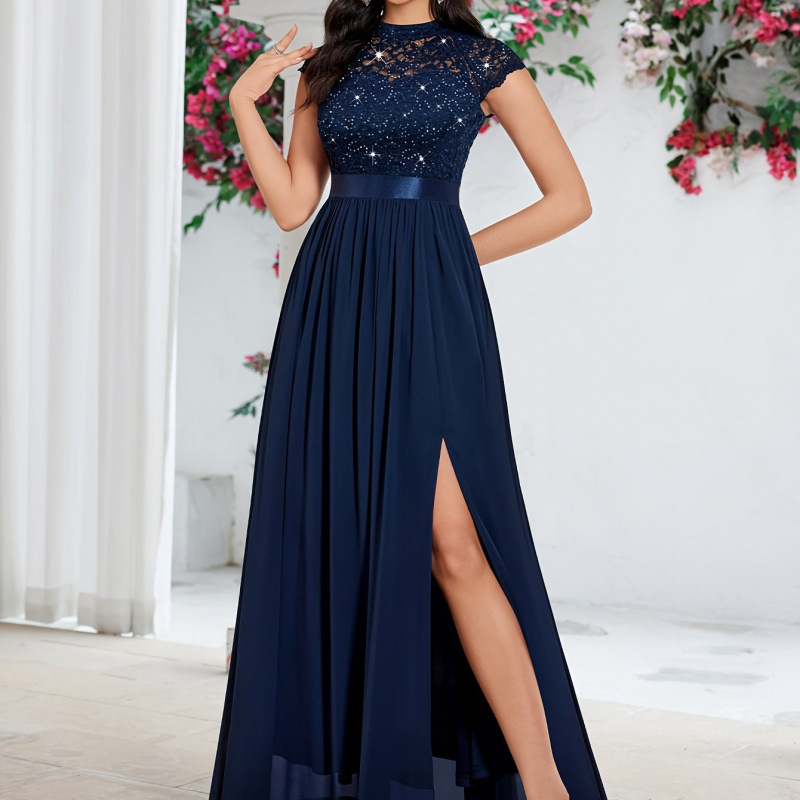 Līgavainas kleita ar fliteriem, dekolte ar kaula līniju un apaļām piedurknēm, elegants Eiropas–Amerikas stils; audums chenille, galvenā sastāva spandex; piegriezums super plāns; pavasaris 2025; sievietēm.