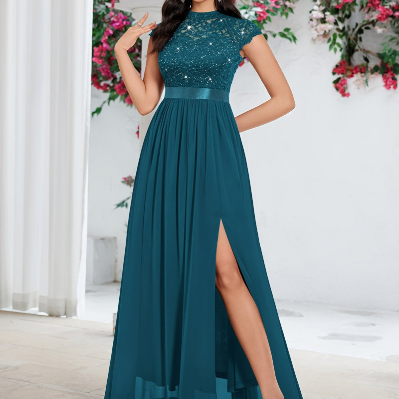 Līgavainas kleita ar fliteriem, dekolte ar kaula līniju un apaļām piedurknēm, elegants Eiropas–Amerikas stils; audums chenille, galvenā sastāva spandex; piegriezums super plāns; pavasaris 2025; sievietēm.