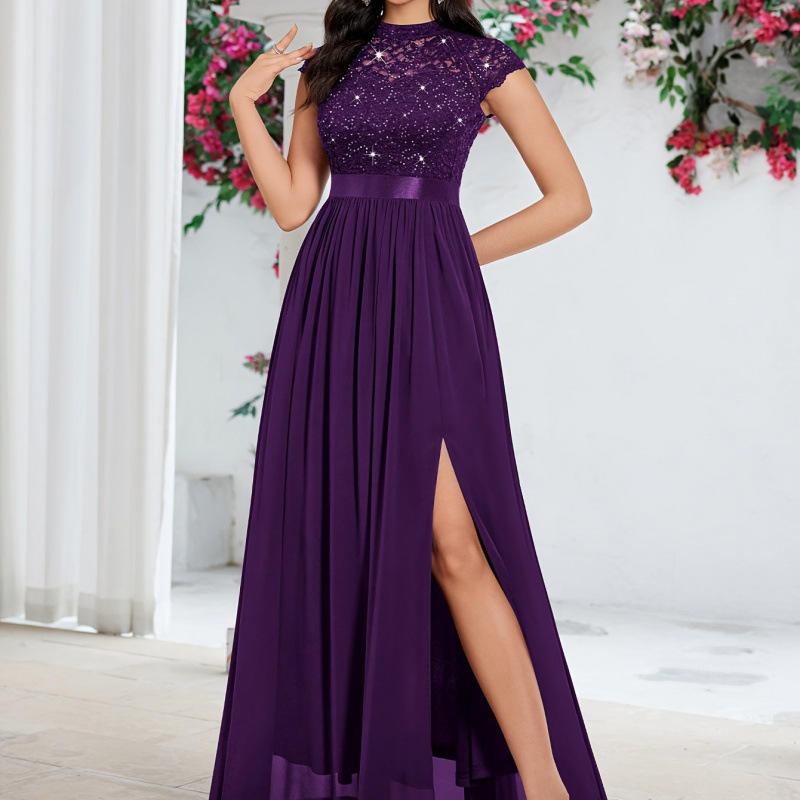 Līgavainas kleita ar fliteriem, dekolte ar kaula līniju un apaļām piedurknēm, elegants Eiropas–Amerikas stils; audums chenille, galvenā sastāva spandex; piegriezums super plāns; pavasaris 2025; sievietēm.