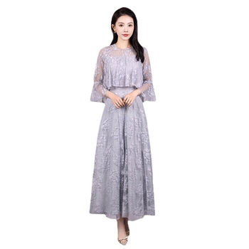 Полиестерова дълга рокля с А‑образен силует, средна талия и дълги ръкави